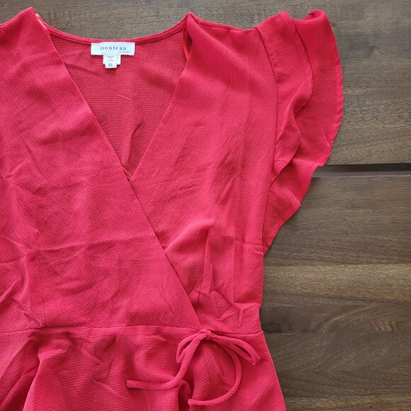 Vibrant Red Wrap Shirt - Picture 2 of 4